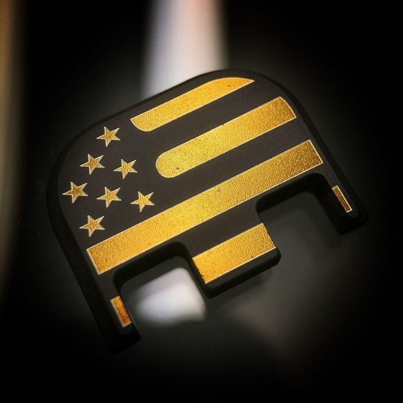 American Flag - Titanium Back Plate - Gold - Black Cerakoted American Flag - Titanium Back Plate - Gold - Black Cerakoted