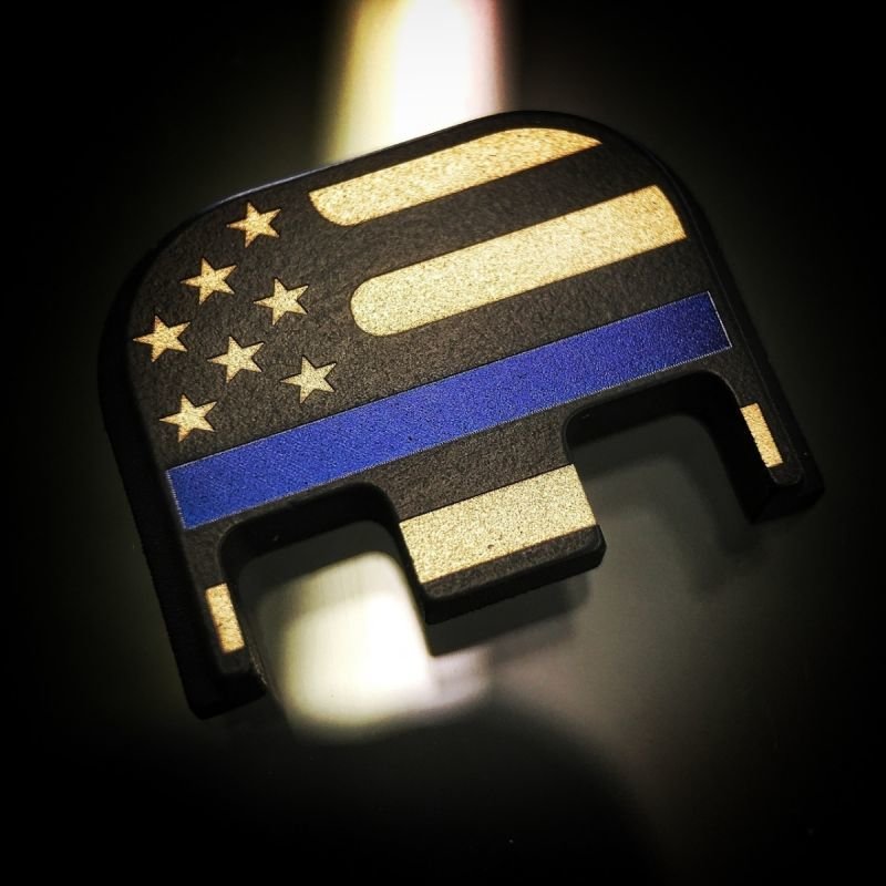 American Flag (Traditional) - Thin Blue Line - Titanium Back Plate - Black Cerakoted American Flag (Traditional) - Thin Blue Line - Titanium Back Plate - Black Cerakoted