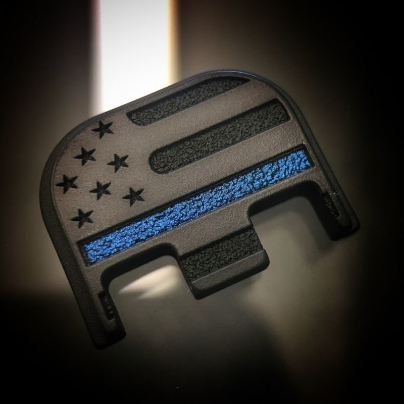 Black Cerakoted Titanium American Flag BLACK-OUT Thin Blue Line Black Cerakoted Titanium American Flag BLACK-OUT Thin Blue Line