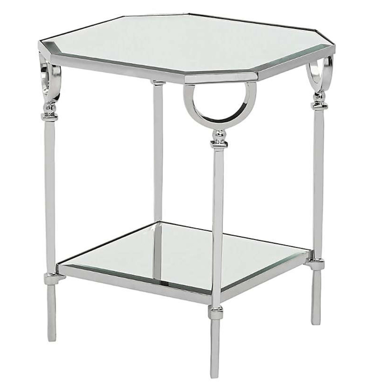 CHROME AND GLASS SHELF SIDE TABLE