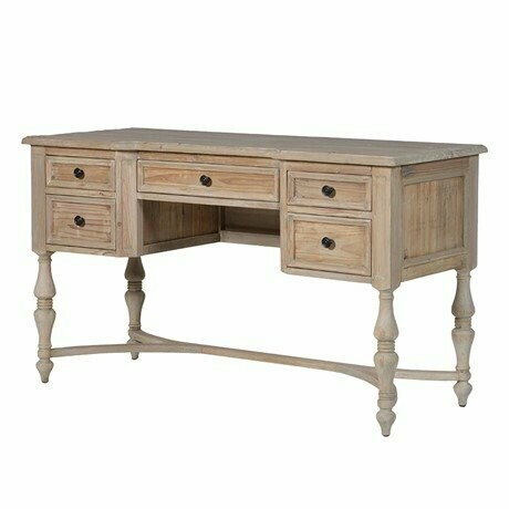 Limewashed Natural Wood 5 Drawer Desk