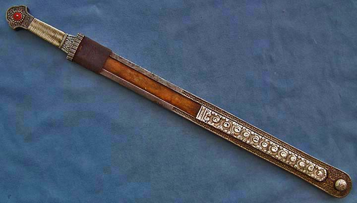 SOLD  Antique 18th century Tibetan Damascus Steel Gold gilded Sword