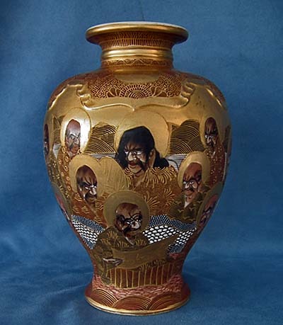 SOLD Antique Japanese Satsuma pottery Vase Meiji period Signed with Shimazu family crest