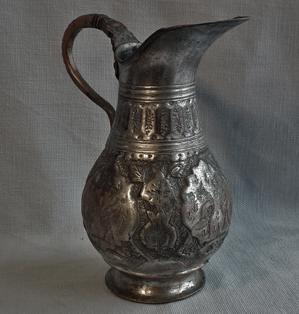 SOLD Antique 19th century Persian Qajar Dynasty Islamic Tinned Copper Pitcher Jug
