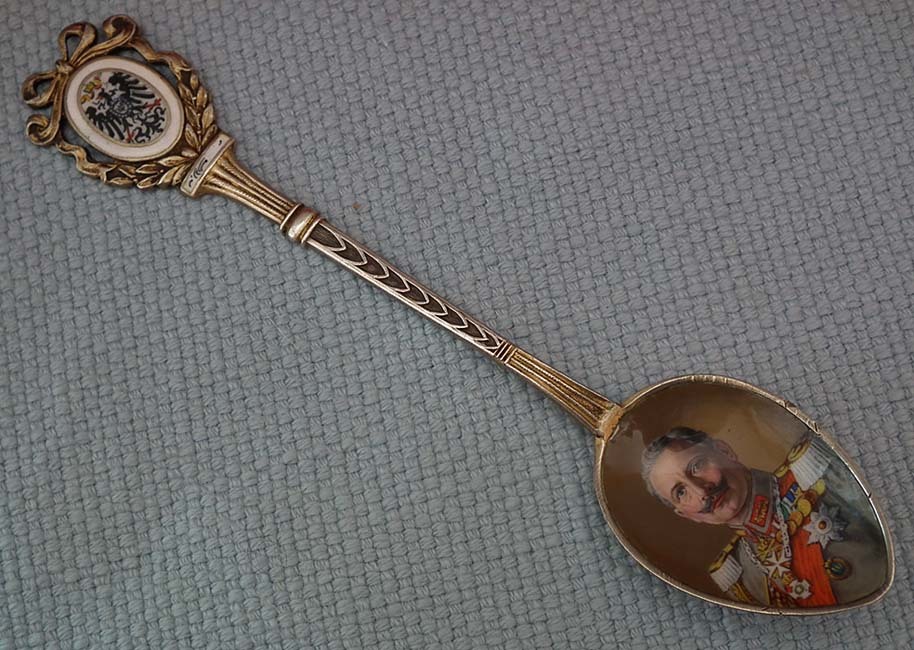 SOLD Antique Silver Spoon Miniature Enamel Portrait Wilhelm II by Turkish Ottoman Artist
