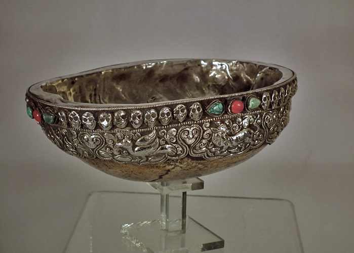 SOLD Antique 19th Century Tibetan Silver Mounted Ritual Tantric Skull Cup Kapala