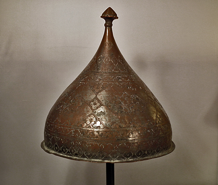 SOLD Antique Islamic Indo-Persian Tinned Copper Helmet