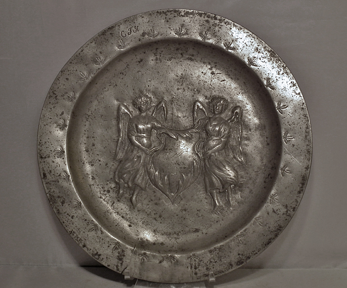 SOLD Antique 17th - 18th Century Large Relief Pewter Charger Plate