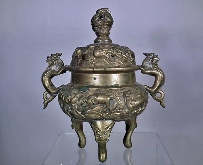 SOLD Antique Chinese 19th century Qing Dynasty Brass Incense Burner Censer