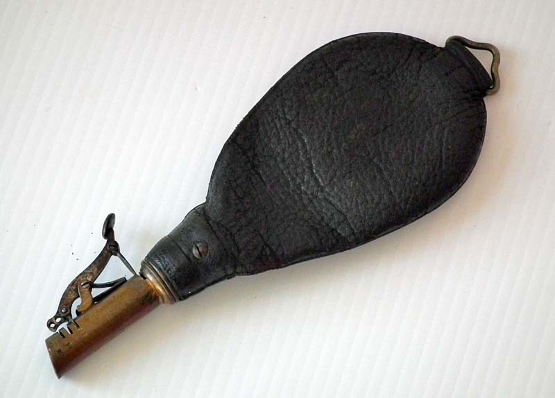 SOLD Antique 19th century Leather Shot Powder Pouch flask by G & J W Hawksley Sheffield