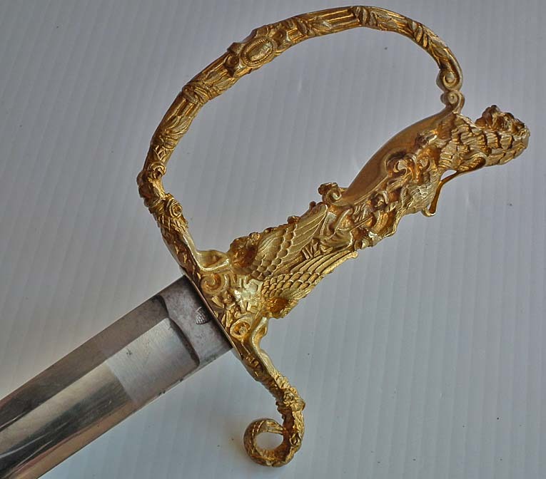 SOLD Antique 19th Century French Presentation Sword With Gold Gilt Lion Hilt
