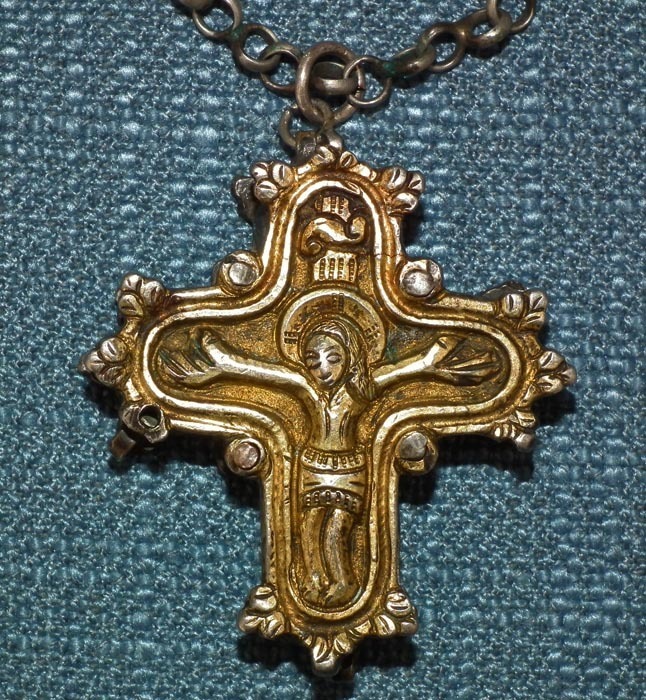 SOLD Antique Gold Gilded Silver Post - Byzantine Orthodox Reliquary Cross Encolpion