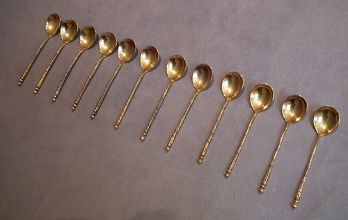 SOLD Antique Imperial Russian Silver-gilt Spoons Set of 12
