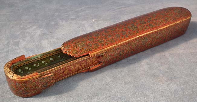 SOLD Antique Indo Persian paper-mache lacquer Islamic pen-box Qalamdan 18th c