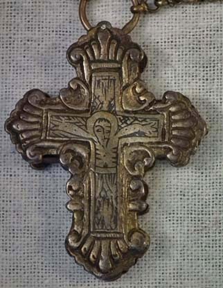 SOLD Antique Parcel-Gilt Silver Post-Byzantine Orthodox Pectoral Reliquary Cross 18th c