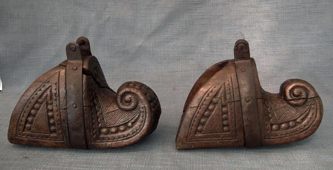 SOLD Antique 17th-18th Century Spanish Colonial Large Wood Saddle Stirrups