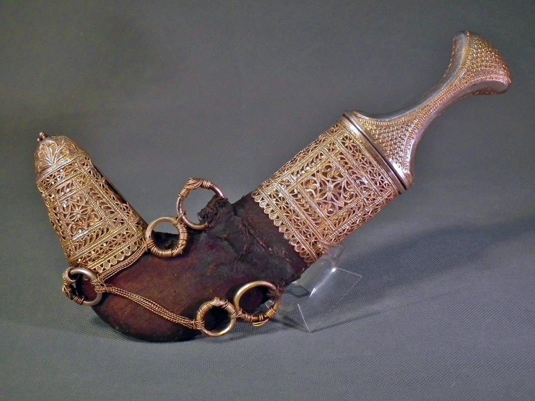 SOLD Antique 18th century Gold Gilt Silver Arab Dagger Islamic Arabic Jambiya