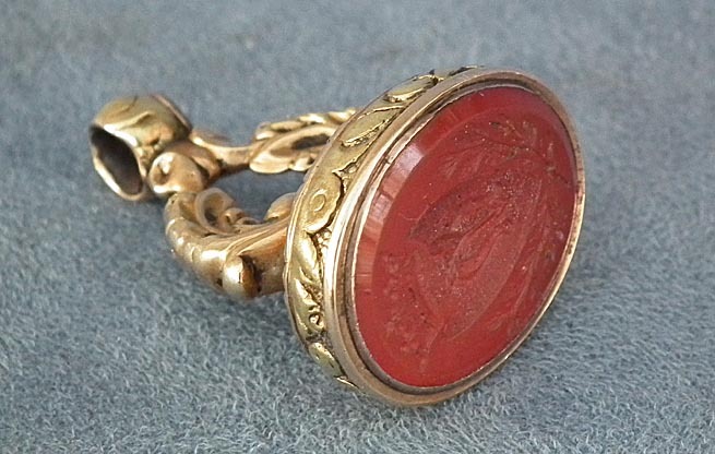 SOLD Antique Gold Watch Fob Seal Polish Coat of Arms Bernatowicz Gieysztoff 19th century Poland