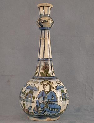 SOLD Antique 19th century Qajar Dynasty Persian Islamic Ceramic Bottle Flask