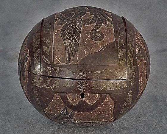 SOLD Antique 19th century sailor made, carved coconut Jewel Box