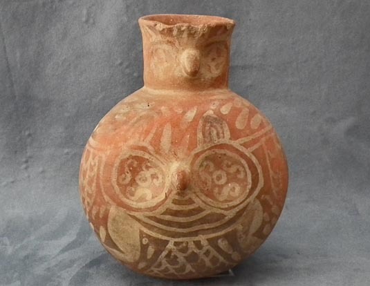 SOLD Antique Pre-Columbian Moche Ceramic Effigy Owl Vessel 200-800 A.D.