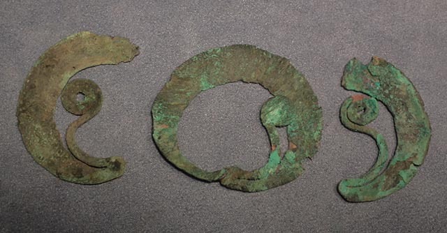 SOLD Antique Pre-Columbian 3 copper ornaments Moche culture ca100-400 BC