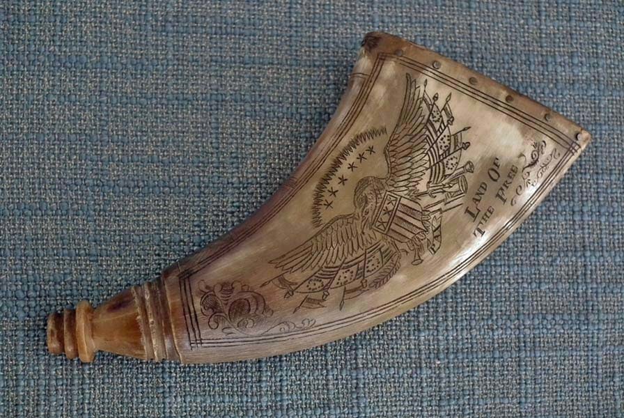 SOLD Antique 19th century American Naval Gun Powder Horn Sailors Scrimshaw