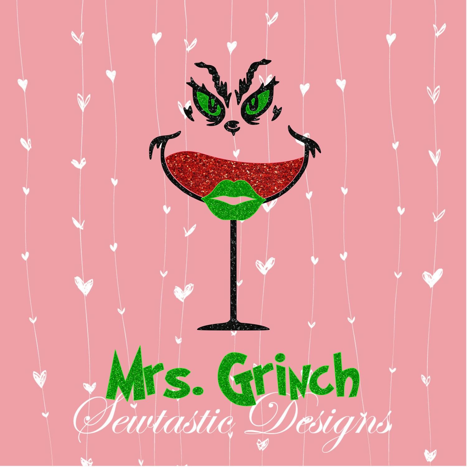 Mrs Grinch Wine Glass SVG Cut File, Iron On, Cricut, Silhouette, ScanNCut