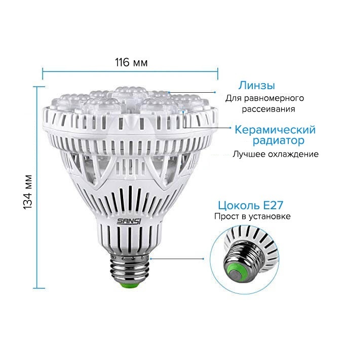 GROW LED лампа полного спектра 36W