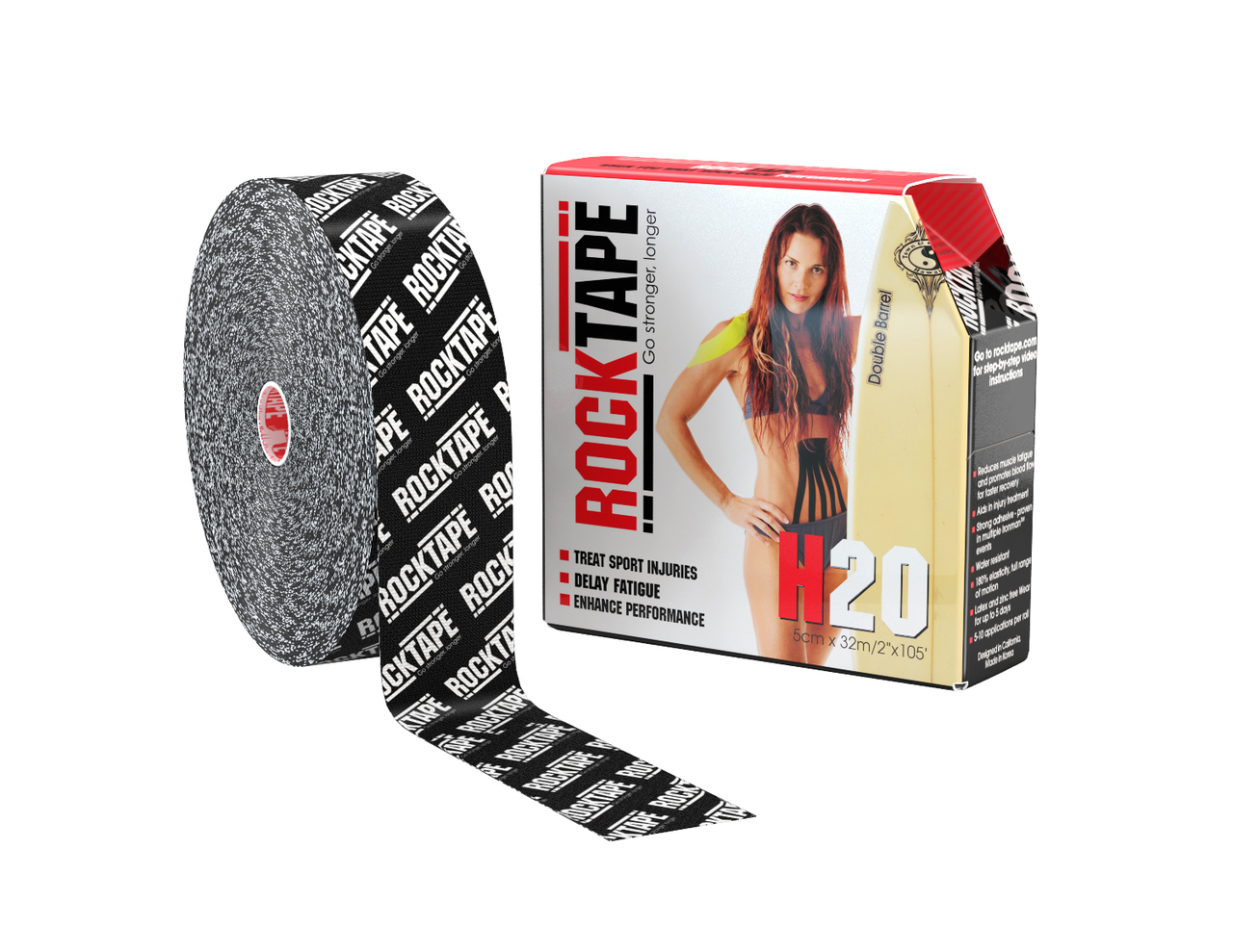 RockTape H2O, 5см x 32м, черный логотип RCT100-BKLGH2O-LG