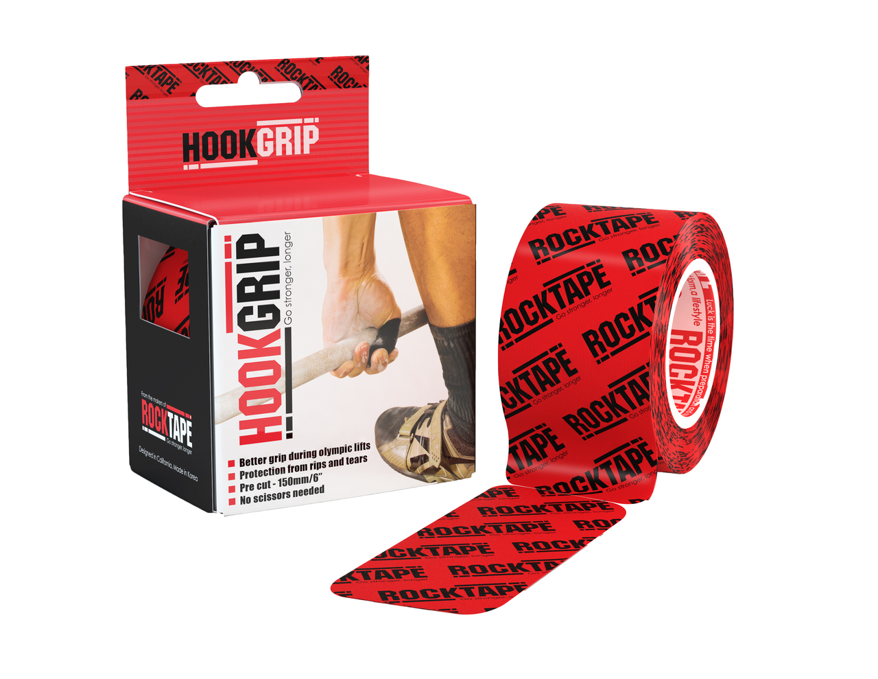 RockTape, HookGrip, 5см х 5м, 32 полосы, красно-черный RCT100-HOOK-OS