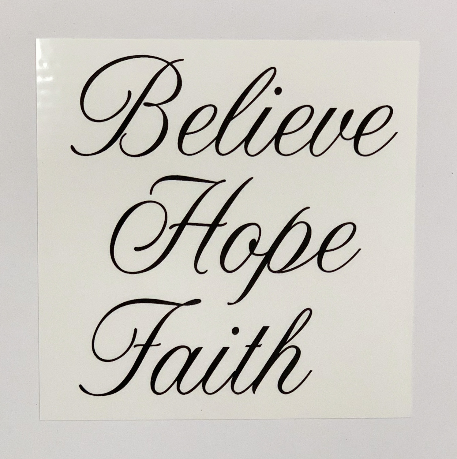 Decorative Word Decal Matte Black Script Believe Hope Faith