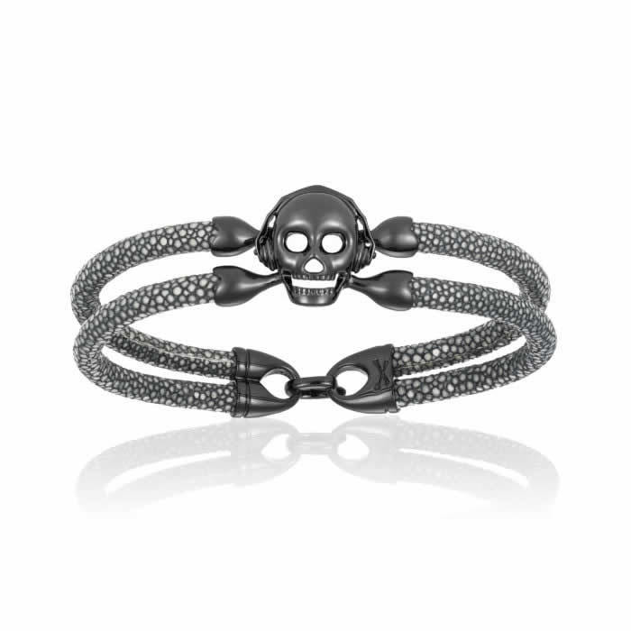 Gray Stingray Bracelet Black PVD Skull 