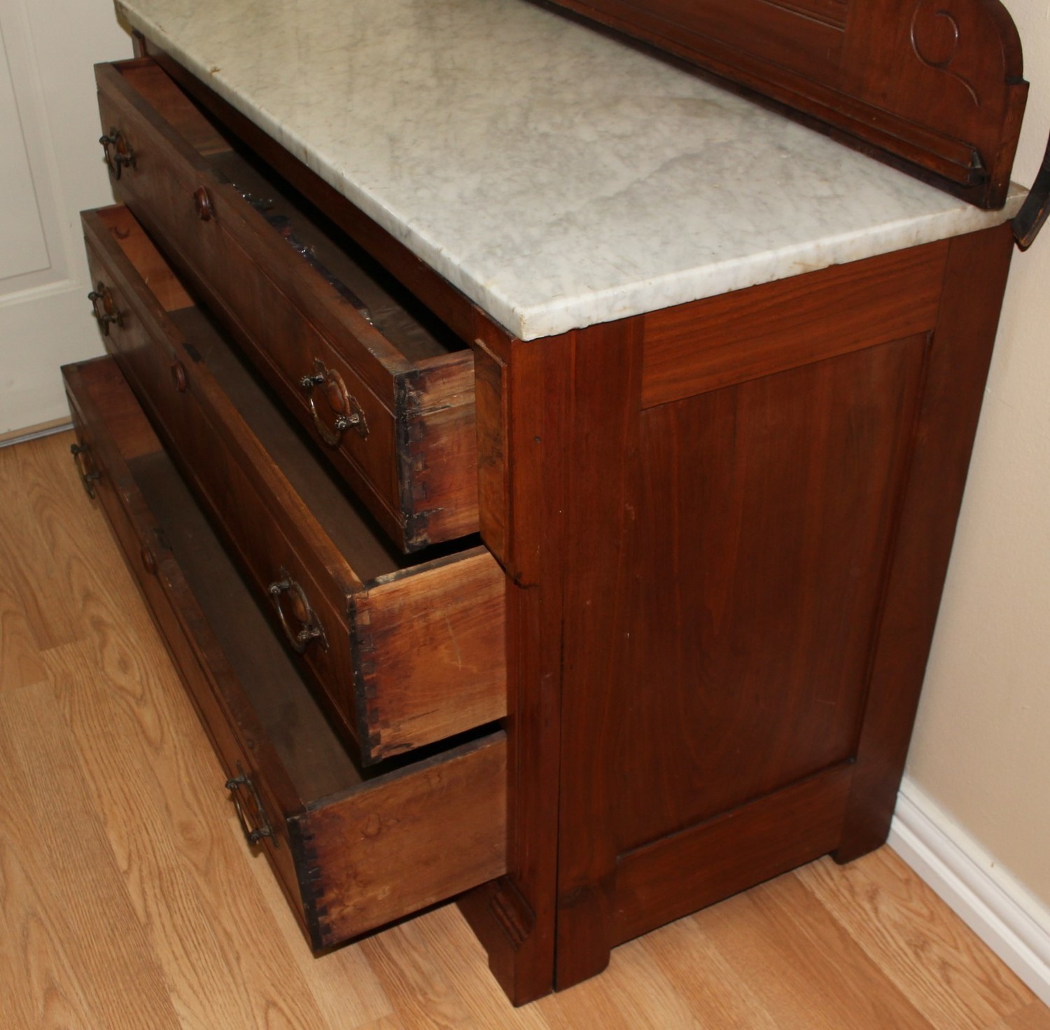 Antique Eastlake Walnut Marble Top Dresser W Mirror