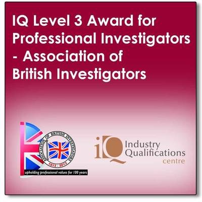 A 5 day full tutor programme leading to a final exam to achieve an industry recognised qualification in Professional Private Investigations (The IQ Level 3 Award for Professional Investigators) A 5 day full tutor programme leading to a final exam to achieve an industry recognised qualification in Professional Private Investigations (The IQ Level 3 Award for Professional Investigators)