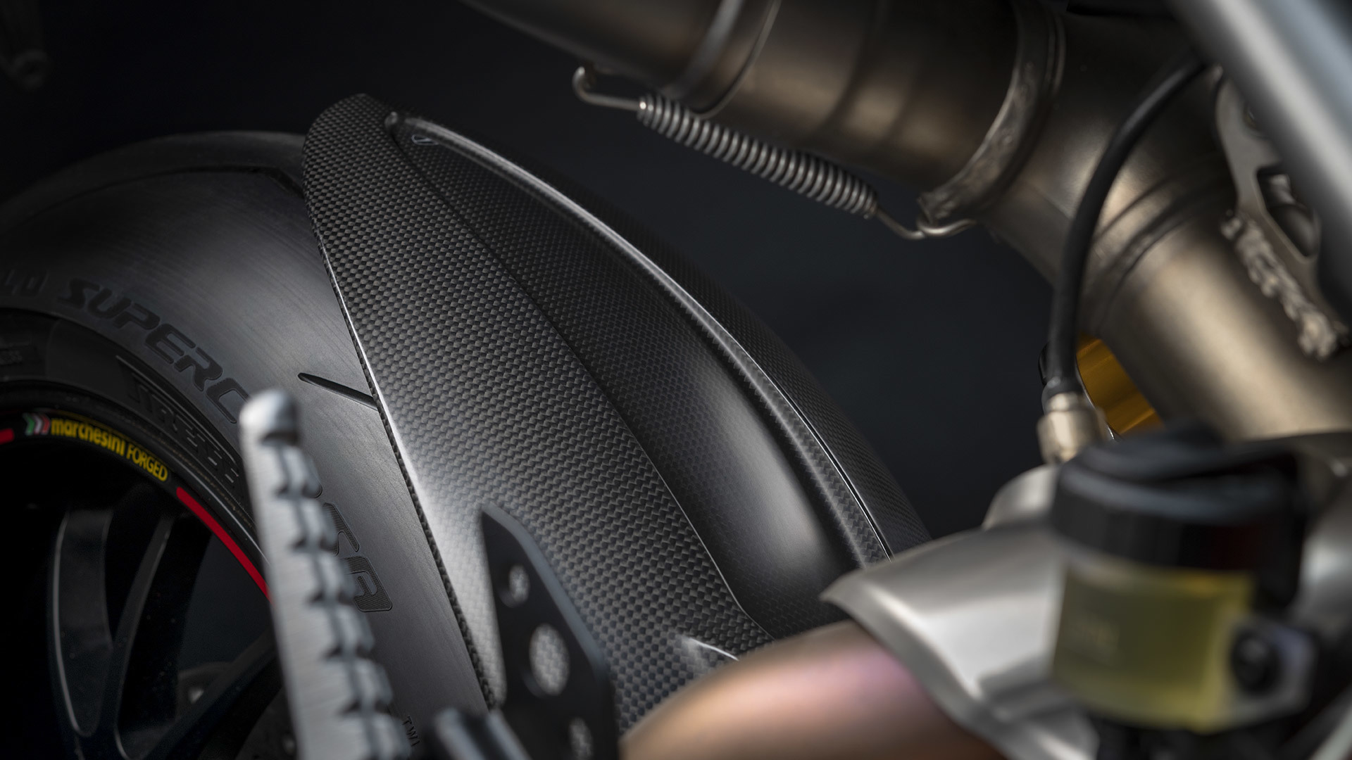Carbon rear mudguard.