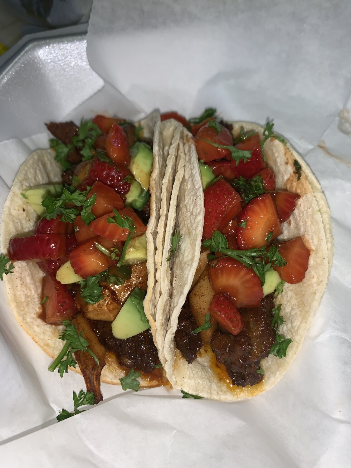 Homemade Seitan Unsteak Tacos w Strawberry Salsa Homemade Seitan Unsteak Tacos w Strawberry Salsa