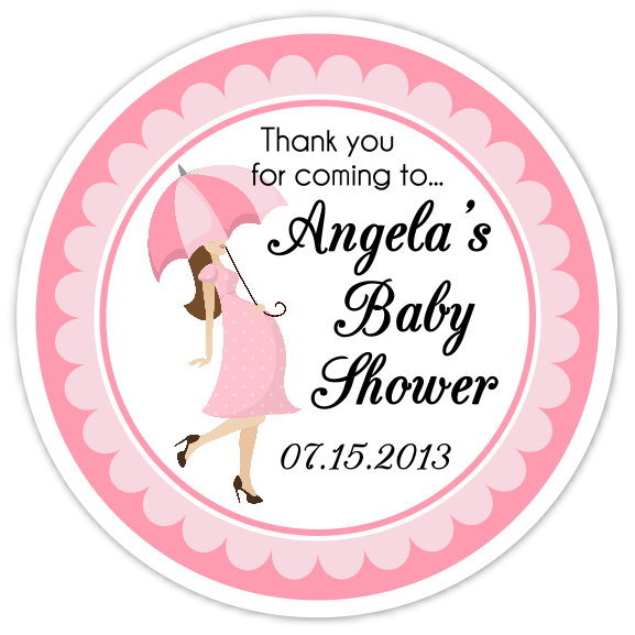 Pink Umbrella Baby Shower Stickers 204-sticker