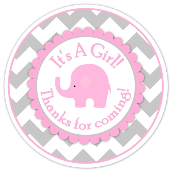 Gray Pink Chevron Elephant It's A Girl Stickers 211-sticker