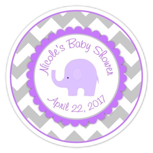 Gray Purple Chevron Elephant Baby Shower stickers 216-sticker