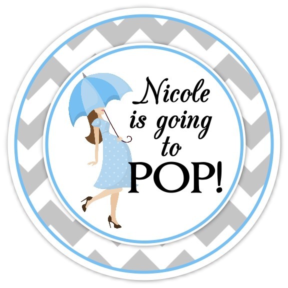 Gray and Blue Chevron Baby Bump Going to Pop Stickers 225-sticker
