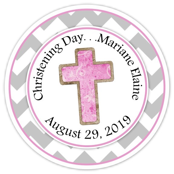 Pink and Gray Christening Day Personalized Stickers 214-sticker
