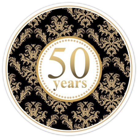 50th Anniversary Black and Gold Damask Stickers 102-sticker