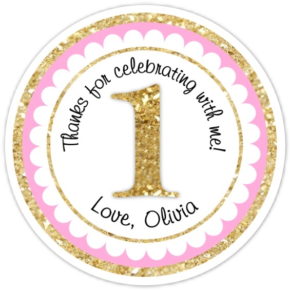 1st Birthday Stickers, Pink and Gold First Birthday 308-sticker