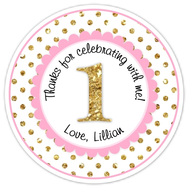 Pink and Gold Dots 1st Birthday Stickers 309-sticker