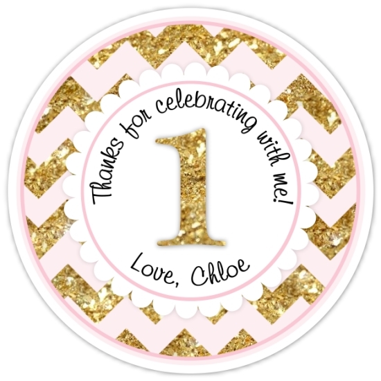 Chevron Pink and Gold Glitter 1st Birthday Stickers 310-sticker