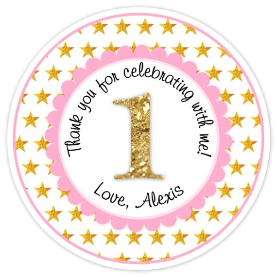 Pink and Gold Glitter Stars First Birthday, Twinkle Little Star 309s-sticker