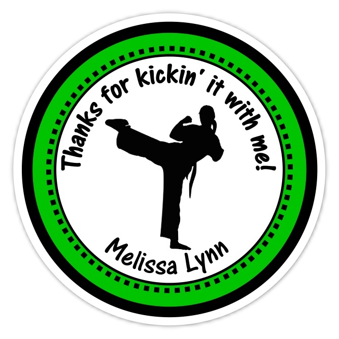 Girl Green and Black Karate Birthday Stickers 311g-sticker