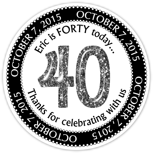 Black and White Glitter 40th Birthday stickers 307b-sticker