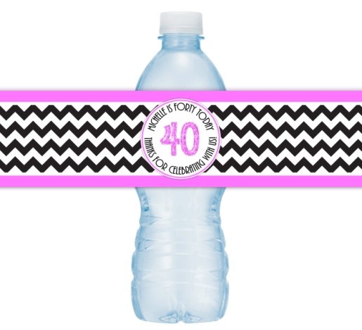Hot Pink and Black Chevron 40th Birthday Water Bottle Labels 105-wbl